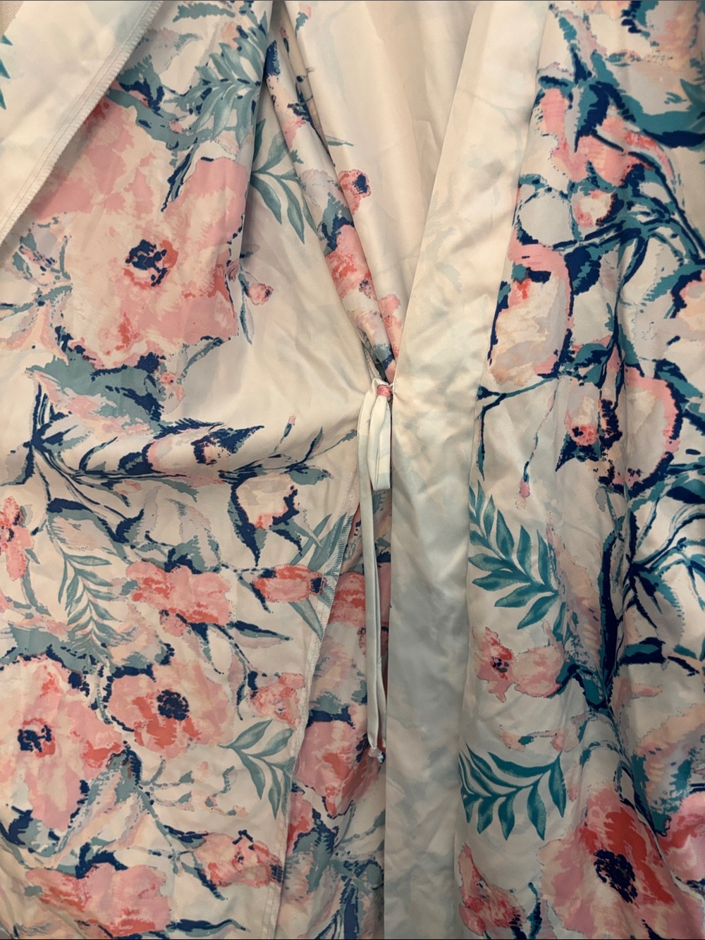 In Bloom by Jonquil Jade Floral Satin Kimono Robe in Pastel Pink & Teal, XS-S - Picture 5 of 7